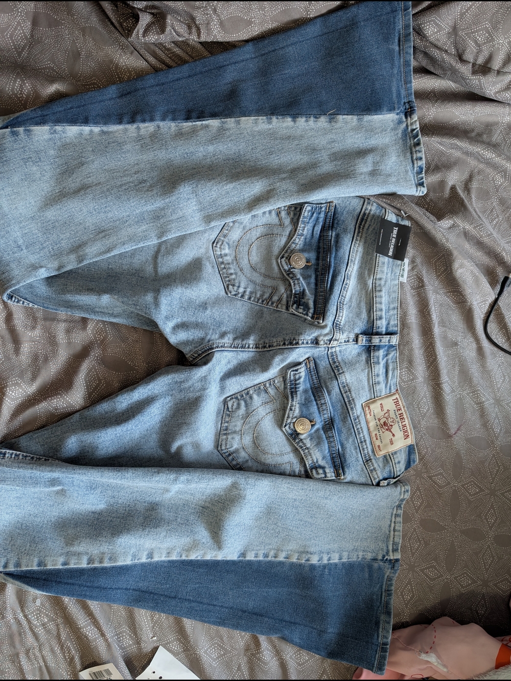 True Religion Two-Tone Light and Dark Blue Bootcut Jeans